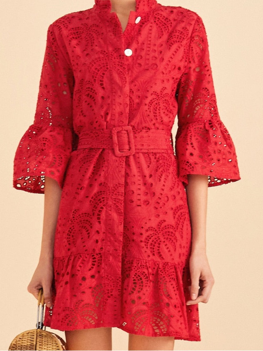 EUC FARM RIO Red Eyelet Palm Tree Mini Dress